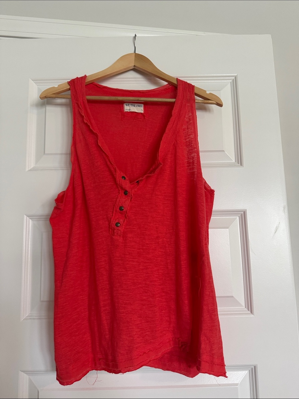We The Free- Bright Coral Henley Tank with Button Front